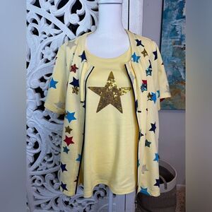 Quacker Factory Stars Americana Patriotic 2-piece Yellow Size L 4th of July set
